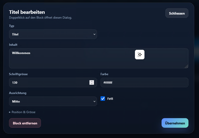 Block bearbeiten Dialog